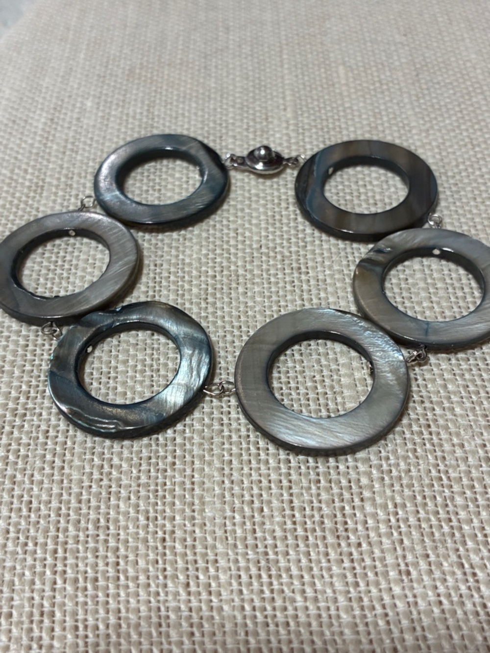Hand crafted Grey Mother-of-Pearl Open Circle gemstone Bracelet
